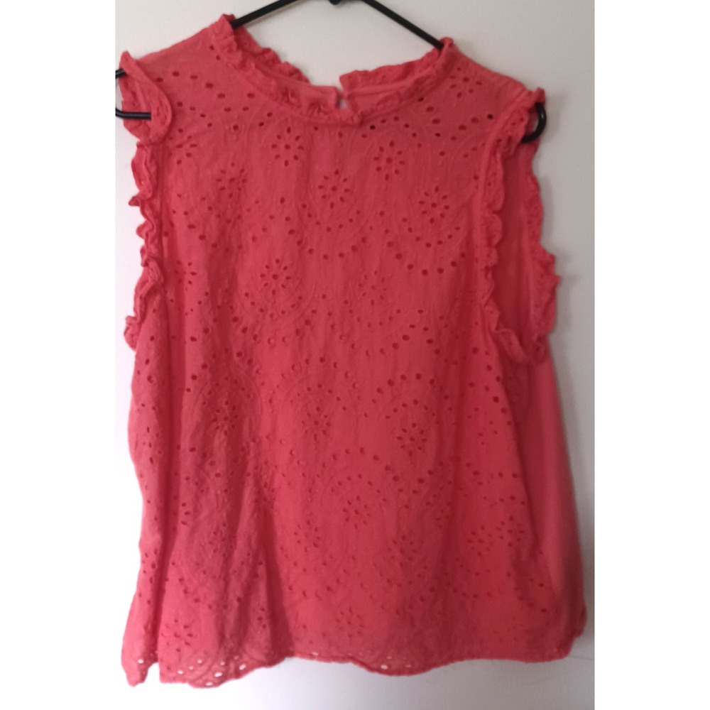 Apt. 9 Coral Eyelet Embroidered Ruffle Cap Sleeve Blouse Women's XXL Cotton Boho